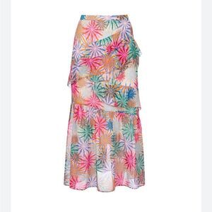 SALONI Marissa skirt whirlpool print silk tiered midi colorful $475 Sz 12